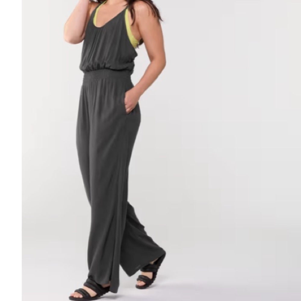 NWT Prana Fernie Wide Leg Black Beachy Crepey Cover Up Jumpsuit Womens Size S - Picture 3 of 13
